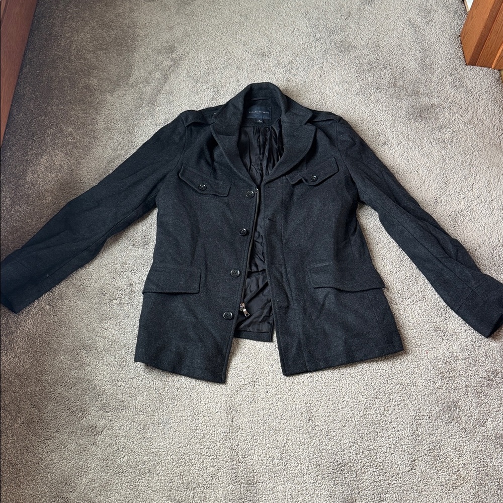 Banana Republic Black Full Zip Button Down Wool Blend Jacket SIZE S